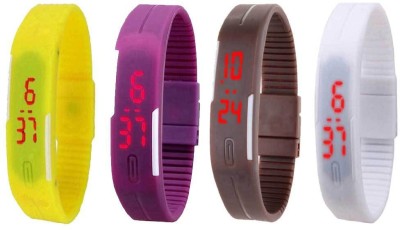 NS18 Silicone Led Magnet Band Combo of 4 Yellow, Purple, Brown And White Digital Watch  - For Boys & Girls   Watches  (NS18)