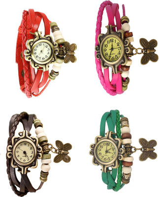 

Kissu Vintage Rakhi Combo of 4 Red, Brown, Pink And Green Watch - For Women