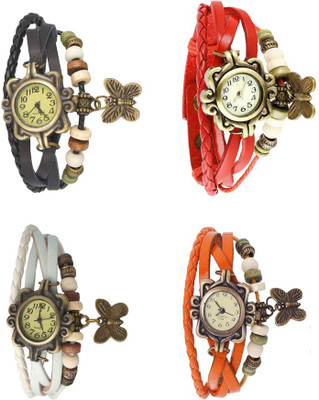 

NS18 Vintage Butterfly Rakhi Combo of 4 Black, White, Red And Orange Watch - For Women