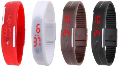 NS18 Silicone Led Magnet Band Combo of 4 Red, White, Brown And Black Digital Watch  - For Boys & Girls   Watches  (NS18)