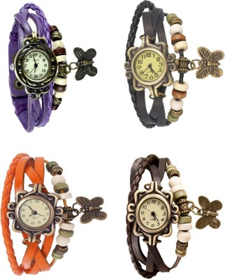 NS18 Vintage Butterfly Rakhi Combo of 4 Purple, Orange, Black And Brown Analog Watch  - For Women   Watches  (NS18)