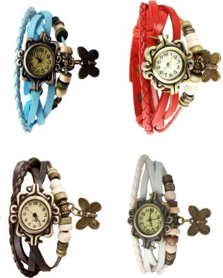 NS18 Vintage Butterfly Rakhi Combo of 4 Sky Blue, Brown, Red And White Analog Watch  - For Women   Watches  (NS18)