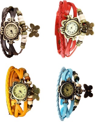 NS18 Vintage Butterfly Rakhi Combo of 4 Brown, Yellow, Red And Sky Blue Analog Watch  - For Women   Watches  (NS18)