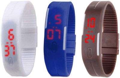 NS18 Silicone Led Magnet Band Combo of 3 White, Blue And Brown Digital Watch  - For Boys & Girls   Watches  (NS18)