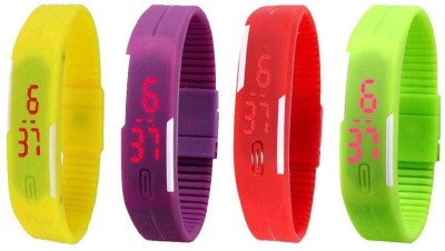 NS18 Silicone Led Magnet Band Combo of 4 Yellow, Purple, Red And Green Digital Watch  - For Boys & Girls   Watches  (NS18)