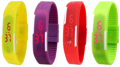 

NS18 Silicone Led Magnet Band Combo of 4 Yellow, Purple, Red And Green Watch - For Boys & Girls