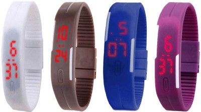 NS18 Silicone Led Magnet Band Watch Combo of 4 White, Brown, Blue And Purple Digital Watch  - For Couple   Watches  (NS18)