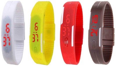 NS18 Silicone Led Magnet Band Combo of 4 White, Yellow, Red And Brown Digital Watch  - For Boys & Girls   Watches  (NS18)