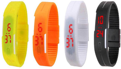 View NS18 Silicone Led Magnet Band Combo of 4 Yellow, Orange, White And Black Digital Watch  - For Boys & Girls Wrist Watches Price Online(NS18)
