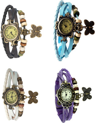 

Kissu Vintage Rakhi Combo of 4 Black, White, Sky Blue And Purple Watch - For Women