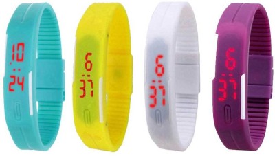 NS18 Silicone Led Magnet Band Watch Combo of 4 Sky Blue, Yellow, White And Purple Digital Watch  - For Couple   Watches  (NS18)
