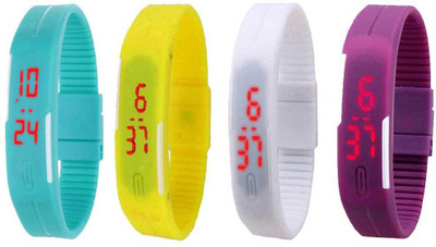 

Kissu Led Magnet Band Combo of 4 Sky Blue, Yellow, White And Purple Watch - For Men & Women
