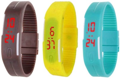 NS18 Silicone Led Magnet Band Combo of 3 Brown, Yellow And Sky Blue Digital Watch  - For Boys & Girls   Watches  (NS18)