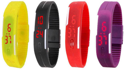 

Kissu Led Magnet Band Combo of 4 Yellow, Black, Red And Purple Watch - For Men & Women