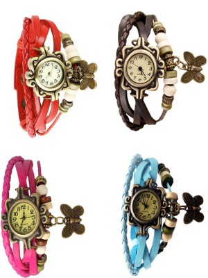 NS18 Vintage Butterfly Rakhi Combo of 4 Red, Pink, Brown And Sky Blue Analog Watch  - For Women   Watches  (NS18)