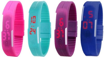NS18 Silicone Led Magnet Band Combo of 4 Pink, Sky Blue, Purple And Blue Digital Watch  - For Boys & Girls   Watches  (NS18)