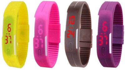 NS18 Silicone Led Magnet Band Watch Combo of 4 Yellow, Pink, Brown And Purple Digital Watch  - For Couple   Watches  (NS18)