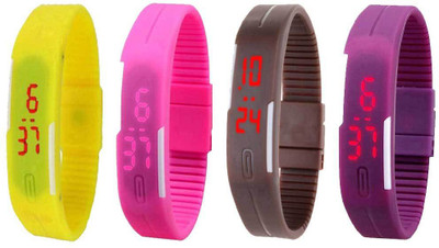 

Kissu Led Magnet Band Combo of 4 Yellow, Pink, Brown And Purple Watch - For Men & Women