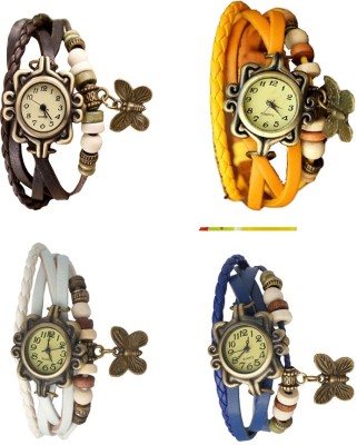 NS18 Vintage Butterfly Rakhi Combo of 4 Brown, White, Yellow And Blue Analog Watch  - For Women   Watches  (NS18)