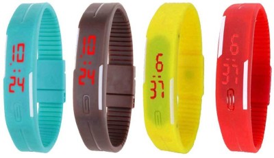 NS18 Silicone Led Magnet Band Watch Combo of 4 Sky Blue, Brown, Yellow And Red Digital Watch  - For Couple   Watches  (NS18)