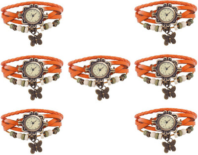 

Kissu Vintage Rakhi Combo of 7 Orange Watch - For Women