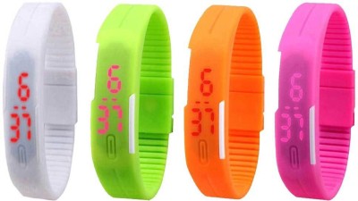 NS18 Silicone Led Magnet Band Combo of 4 White, Green, Orange And Pink Digital Watch  - For Boys & Girls   Watches  (NS18)