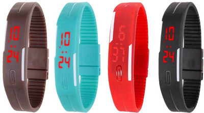 

Kissu Led Magnet Band Combo of 4 Brown, Sky Blue, Red And Black Watch - For Men & Women