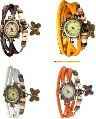 NS18 Vintage Butterfly Rakhi Combo of 4 Brown, White, Yellow And Orange Analog Watch  - For Women   Watches  (NS18)