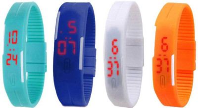 

Kissu Led Magnet Band Combo of 4 Sky Blue, Blue, White And Orange Watch - For Men & Women