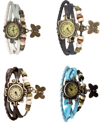 NS18 Vintage Butterfly Rakhi Combo of 4 White, Brown, Black And Sky Blue Analog Watch  - For Women   Watches  (NS18)