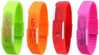 NS18 Silicone Led Magnet Band Watch Combo of 4 Green, Orange, Red And Pink Digital Watch  - For Couple   Watches  (NS18)