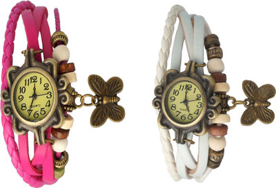 

NS18 Vintage Butterfly Rakhi Watch Combo of 2 Pink And White Watch - For Women