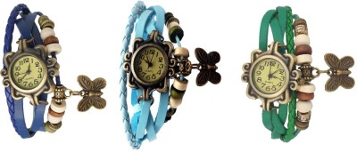 NS18 Vintage Butterfly Rakhi Watch Combo of 3 Blue, Sky Blue And Green Analog Watch  - For Women   Watches  (NS18)