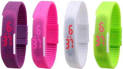 NS18 Silicone Led Magnet Band Combo of 4 Purple, Pink, White And Green Digital Watch  - For Boys & Girls   Watches  (NS18)