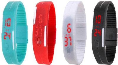 NS18 Silicone Led Magnet Band Combo of 4 Sky Blue, Red, White And Black Digital Watch  - For Boys & Girls   Watches  (NS18)