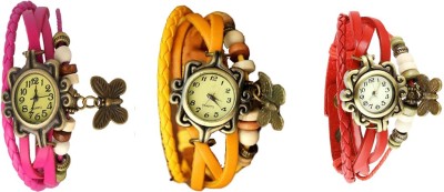 NS18 Vintage Butterfly Rakhi Watch Combo of 3 Pink, Yellow And Red Analog Watch  - For Women   Watches  (NS18)