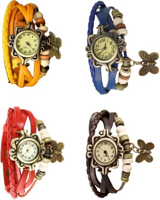 NS18 Vintage Butterfly Rakhi Combo of 4 Yellow, Red, Blue And Brown Analog Watch  - For Women   Watches  (NS18)