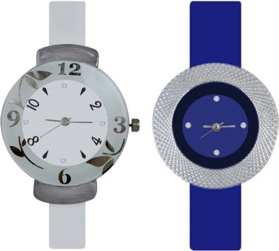 Keepkart Glory White Flower Dial And Blue Round Pu Strap Watch  - For Girls   Watches  (Keepkart)