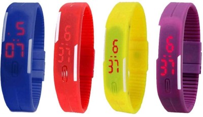 NS18 Silicone Led Magnet Band Watch Combo of 4 Blue, Red, Yellow And Purple Digital Watch  - For Couple   Watches  (NS18)