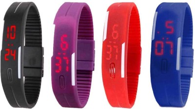 NS18 Silicone Led Magnet Band Combo of 4 Black, Purple, Red And Blue Digital Watch  - For Boys & Girls   Watches  (NS18)