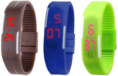 

NS18 Silicone Led Magnet Band Combo of 3 Brown, Blue And Green Watch - For Boys & Girls