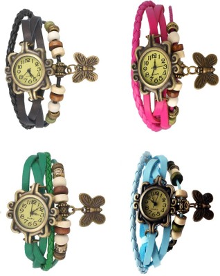 NS18 Vintage Butterfly Rakhi Combo of 4 Black, Green, Pink And Sky Blue Analog Watch  - For Women   Watches  (NS18)