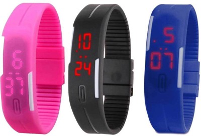 NS18 Silicone Led Magnet Band Combo of 3 Pink, Black And Blue Digital Watch  - For Boys & Girls   Watches  (NS18)