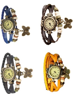 NS18 Vintage Butterfly Rakhi Combo of 4 Blue, Black, Brown And Yellow Analog Watch  - For Women   Watches  (NS18)