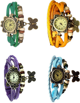 

Kissu Vintage Rakhi Combo of 4 Green, Purple, Yellow And Sky Blue Watch - For Women