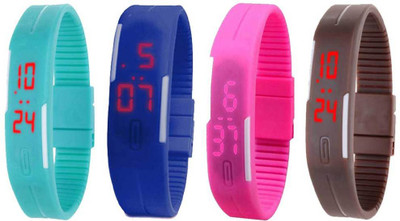 

NS18 Silicone Led Magnet Band Combo of 4 Sky Blue, Blue, Pink And Brown Watch - For Boys & Girls