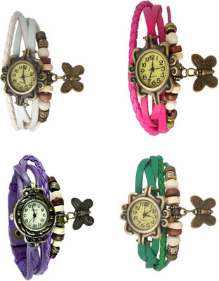 

Kissu Vintage Rakhi Combo of 4 White, Purple, Pink And Green Watch - For Women