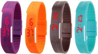 NS18 Silicone Led Magnet Band Watch Combo of 4 Purple, Orange, Brown And Sky Blue Digital Watch  - For Couple   Watches  (NS18)