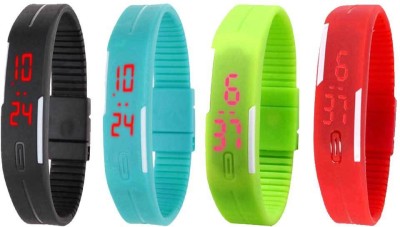 NS18 Silicone Led Magnet Band Watch Combo of 4 Black, Sky Blue, Green And Red Digital Watch  - For Couple   Watches  (NS18)