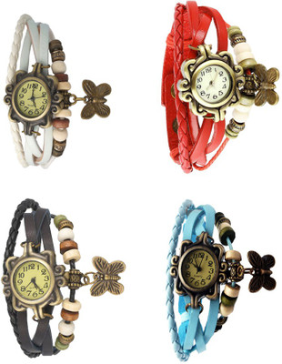 

Kissu Vintage Rakhi Combo of 4 White, Black, Red And Sky Blue Watch - For Women
